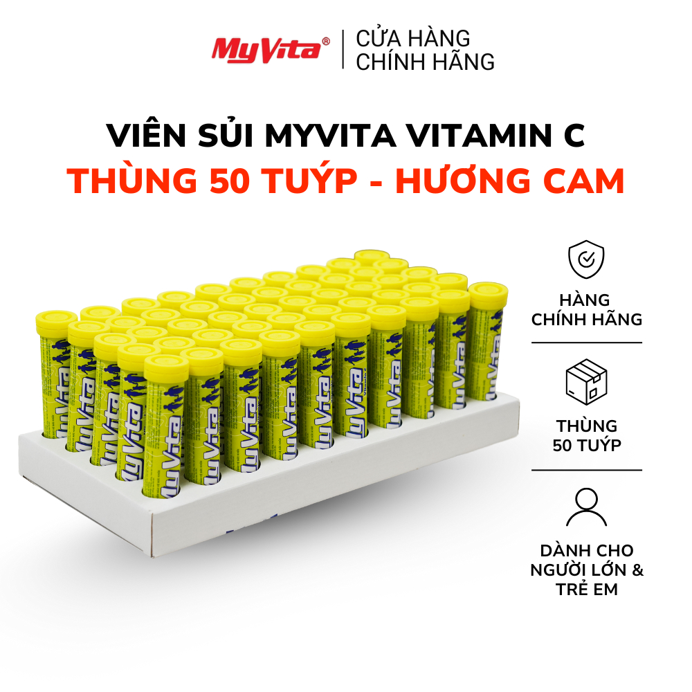 Viên sủi Vitamin C - TPBVSK MyVita Vitamin C hương cam, hỗ trợ tăng đề kháng - Thùng 50 tuýp