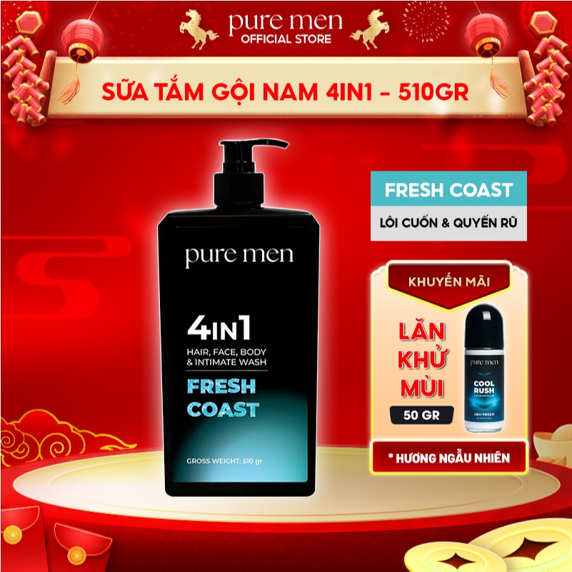[MUA 1 TẶNG 1] Sữa Tắm Gội Nam 2in1 & 4in1 Pure Men Natural Vegan, Hương Nước Hoa Nam Tính (460ml)