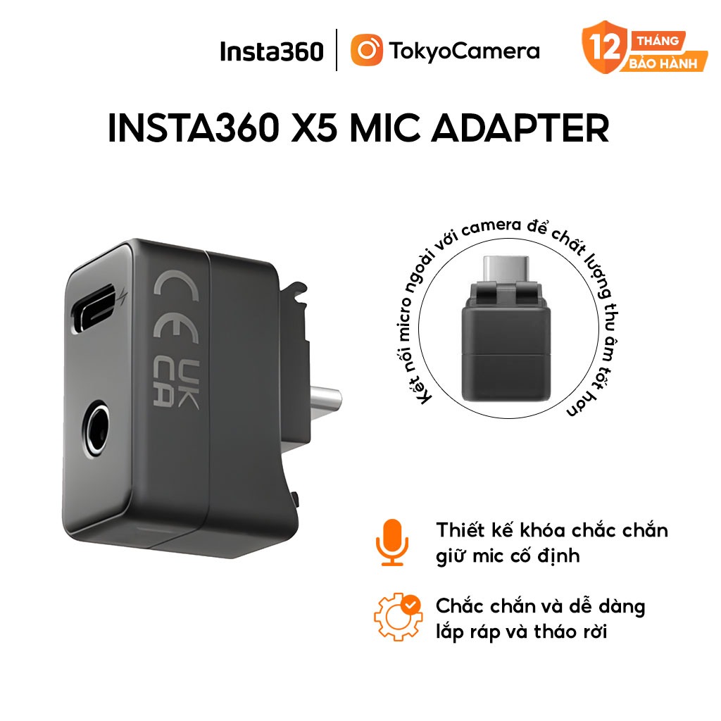 Insta360 X5 Mic Adapter chính hãng, cổng chuyển micro ngoài cho camera Insta360 X5