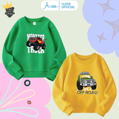 [MỚI] Áo nỉ SWEATER cho bé trai AORE, Áo nỉ dài tay in hình Oto, Áo Ô tô cổ tròn chất nỉ da cá mềm bé trai 10-35kg