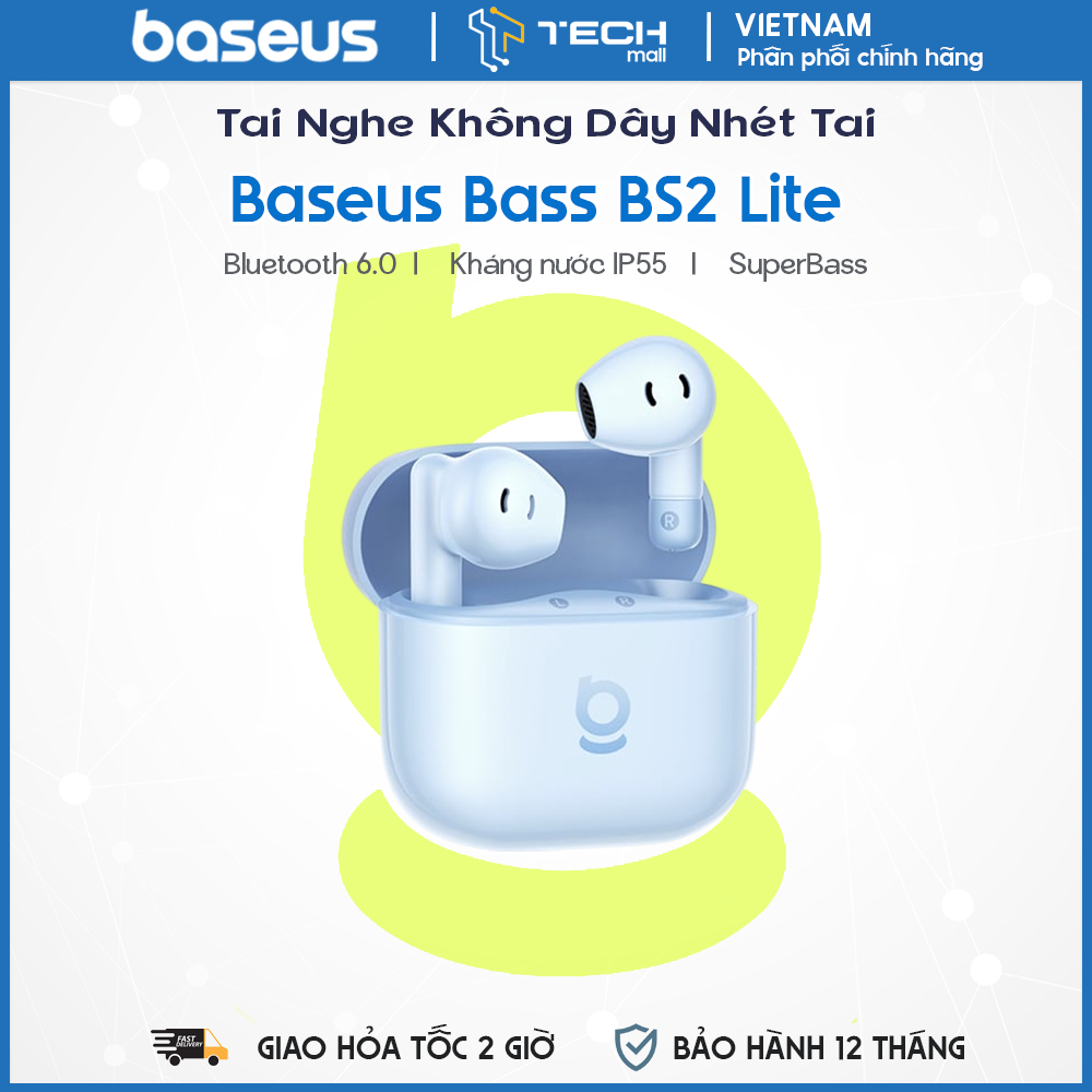Tai nghe Bluetooth Baseus BS2 Lite True Wireless Earbuds Pin 40 Giờ, Tai nghe 7 Giờ, APP, GPS, EQ