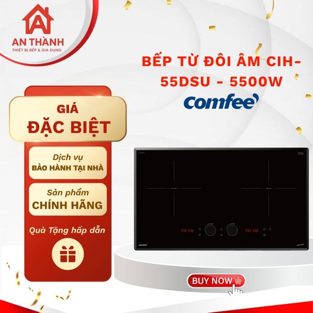 Bếp từ đôi âm Comfee CIH-55DSU - 5500W - Bếp Âm 2 Vùng Nấu Hiện Đại