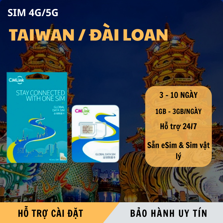 Esim Du Lịch TAIWAN/ Đài Loan ( 3GB/Ngày) ( 2GB/ngày) - Sim 4G 5G Mạng Khoẻ - Quét MÃ Kích Hoạt Luôn
