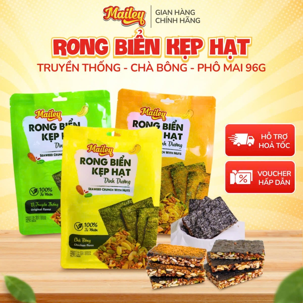 Thanh Rong Biển Kẹp Hạt Dinh Dưỡng Mix Hạt Tự Nhiên Ăn Vặt Lành Mạnh 96g | Mailey