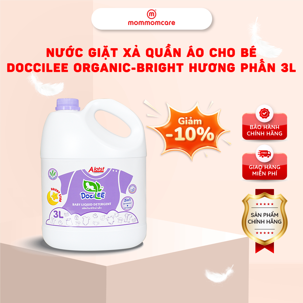 Nước giặt xả quần áo cho bé Docilee Organic - Bright Star hương phấn, 3 Lít