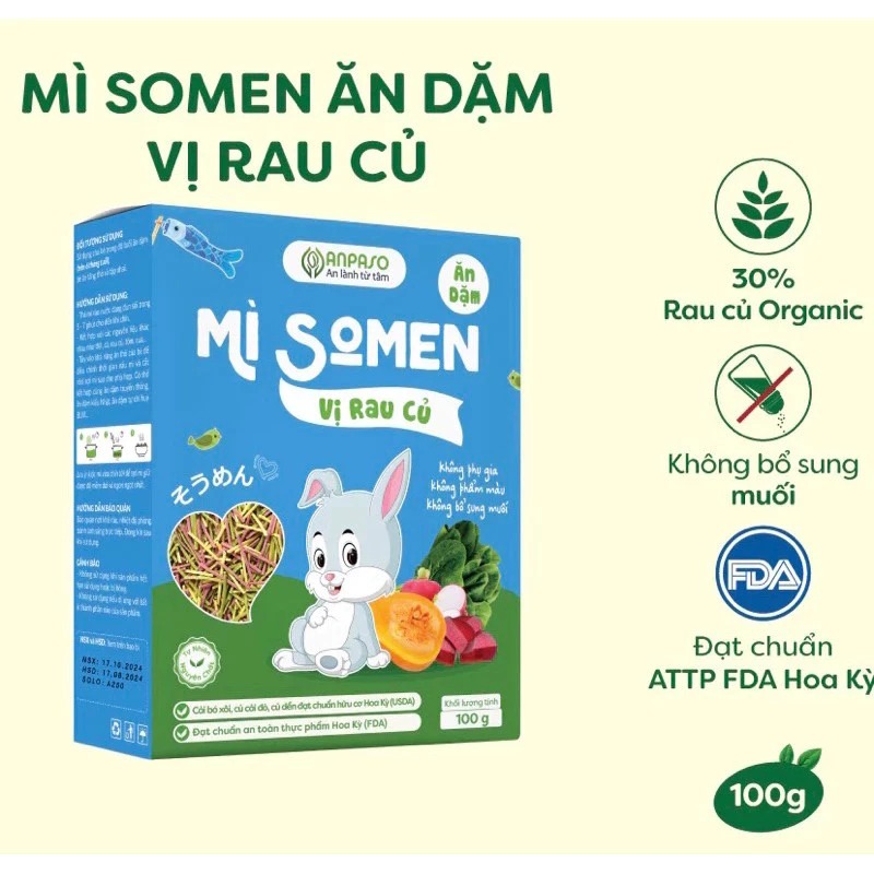 (Nhùn Nhùn) Mì Somen Ăn Dặm ANPASO CHO BÉ TỪ 6 THÁNG - Vị Rau Củ/Cải Bó Xôi/Củ Cải Đỏ Và Củ Dền/Bí Đỏ 100g
