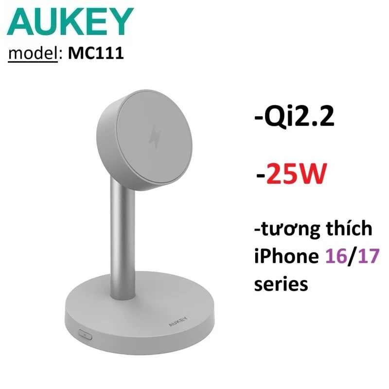 Sạc không dây Qi2.2 25W Aukey MagFusion 1X (LC-MC111) -Bảo Hành 12 tháng