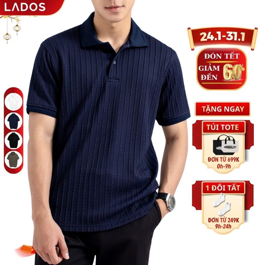 Áo thun polo ngắn tay vân dệt kim LADOS-9187 form basic sang trọng thanh lịch, phong cách quý ông