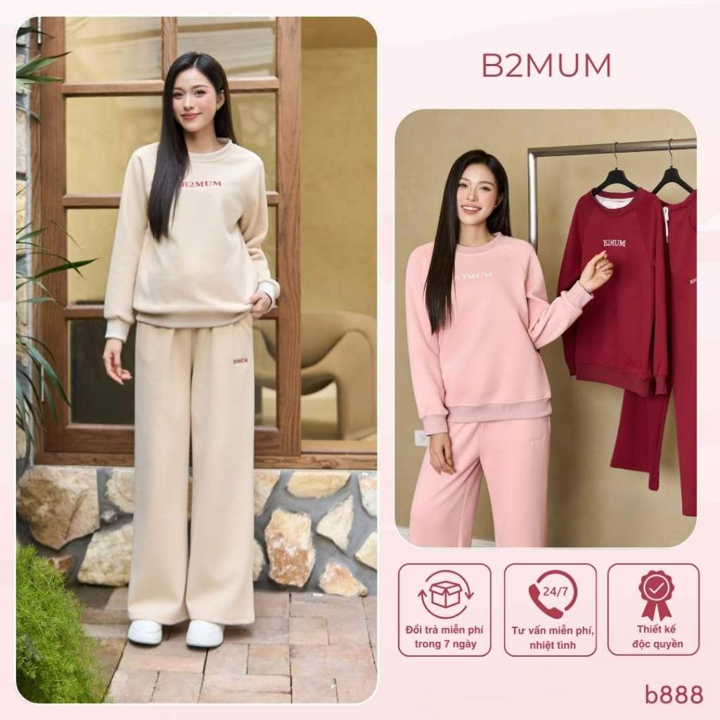 Bộ đồ nỉ dài tay chất dày dặn ấm áp, Mặc được khi bầu và không bầu, màu basic trẻ trung B888 B2MUM