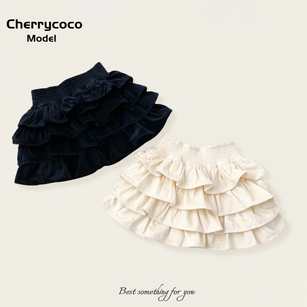 (HÀNG CHÍNH HÃNG) Váy Nhung Bé Gái Cherry Coco xếp tầng
