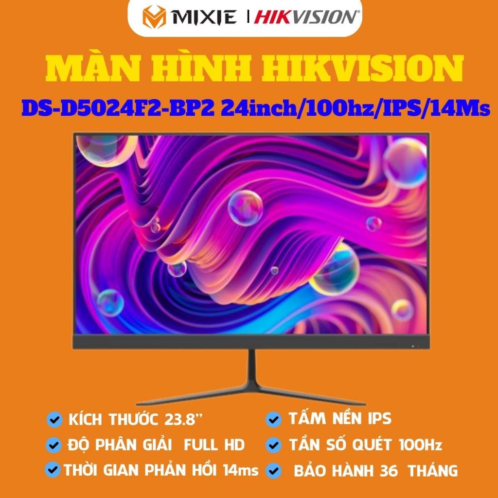 Màn hình máy tính HIKVISION DS-D5024F2-BP2,23.8in,100Hz,IPS,chân V,hỗ trợ cổng VGA+HDMI+Audio,BH36T