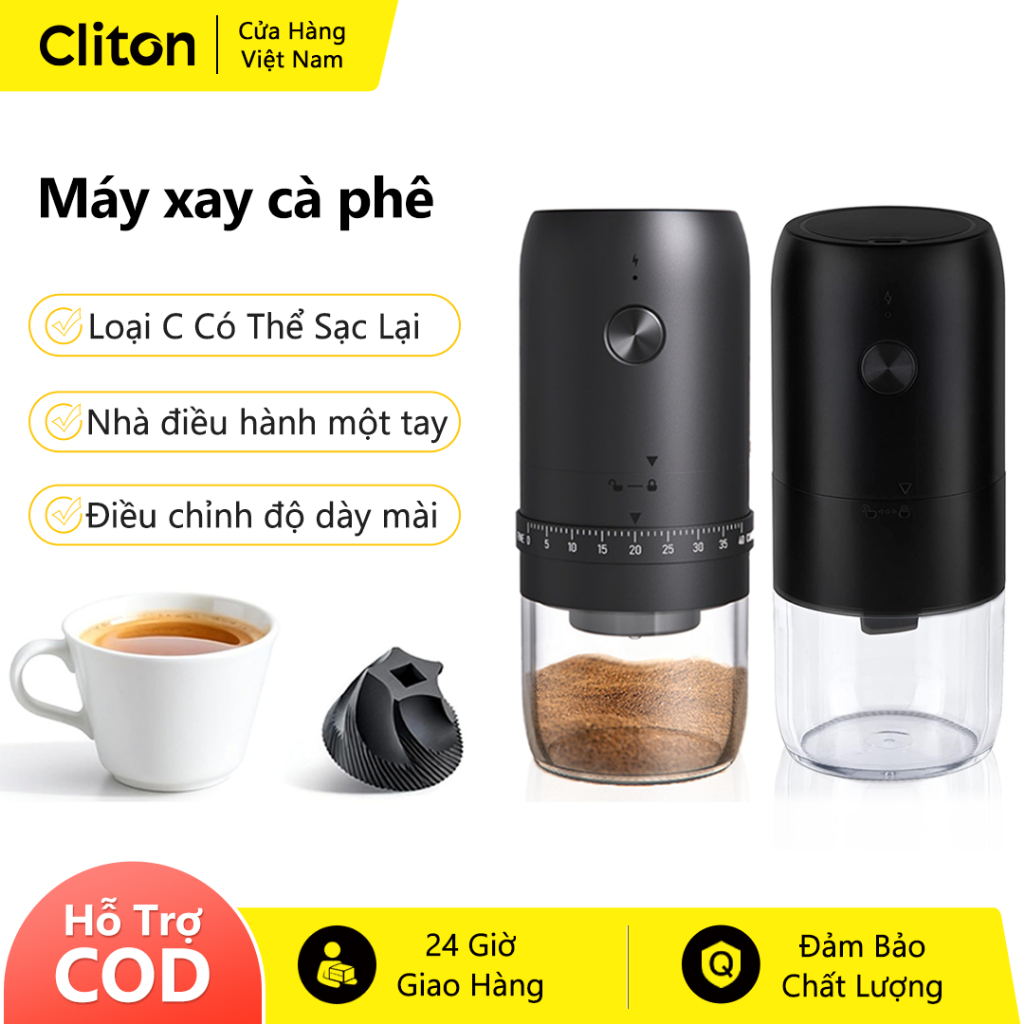 ‌Máy xay cà phê điện cầm tay Cliton Điều Chỉnh Được Với 40 Đồ Xay Gia Vị Chính Xác Sạc usb Cao cấp