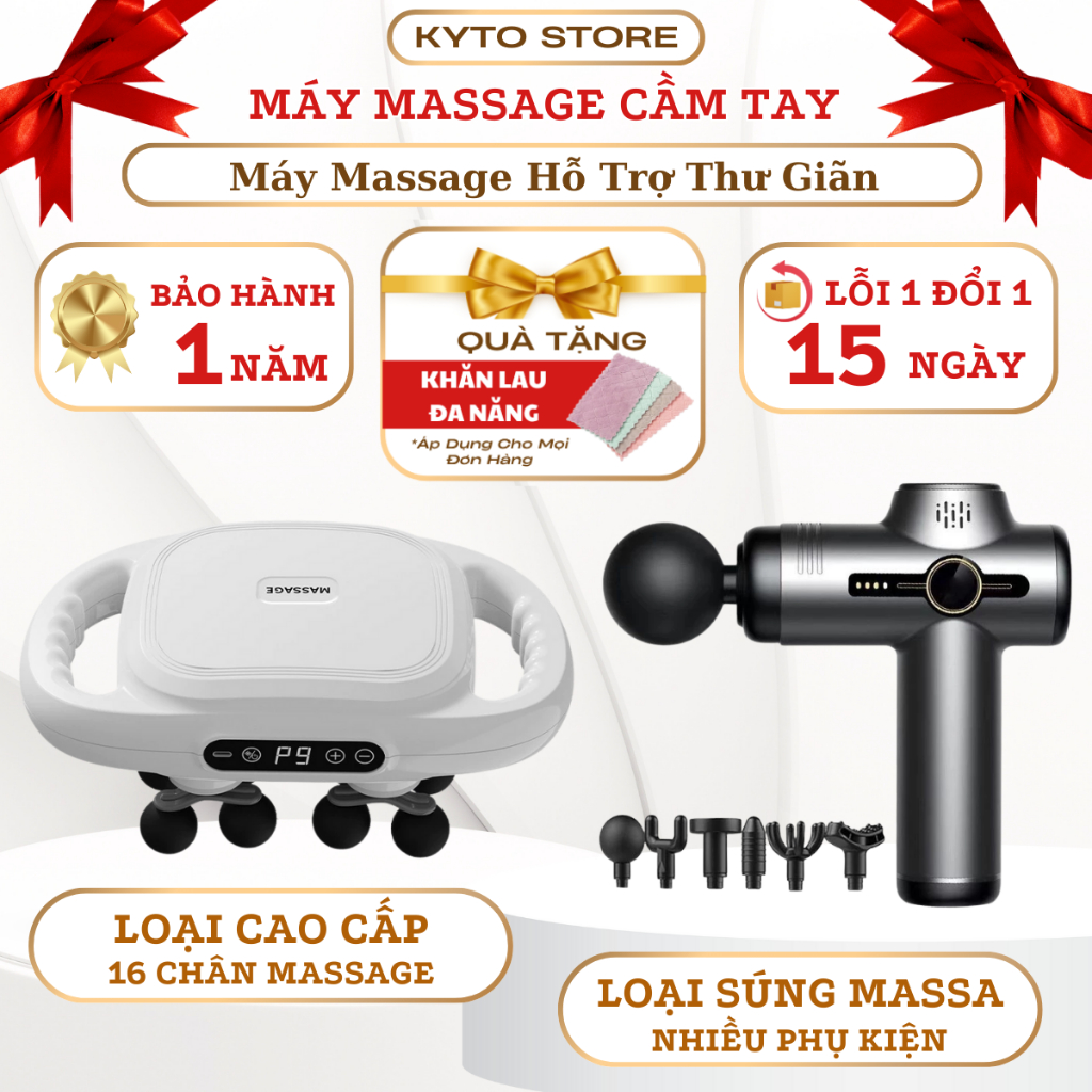Máy massage cầm tay 16 Đầu - Máy mát xa Giảm Đau Cơ Sâu, Động Cơ êm 45dB, Thời Lượng Pin Dài
