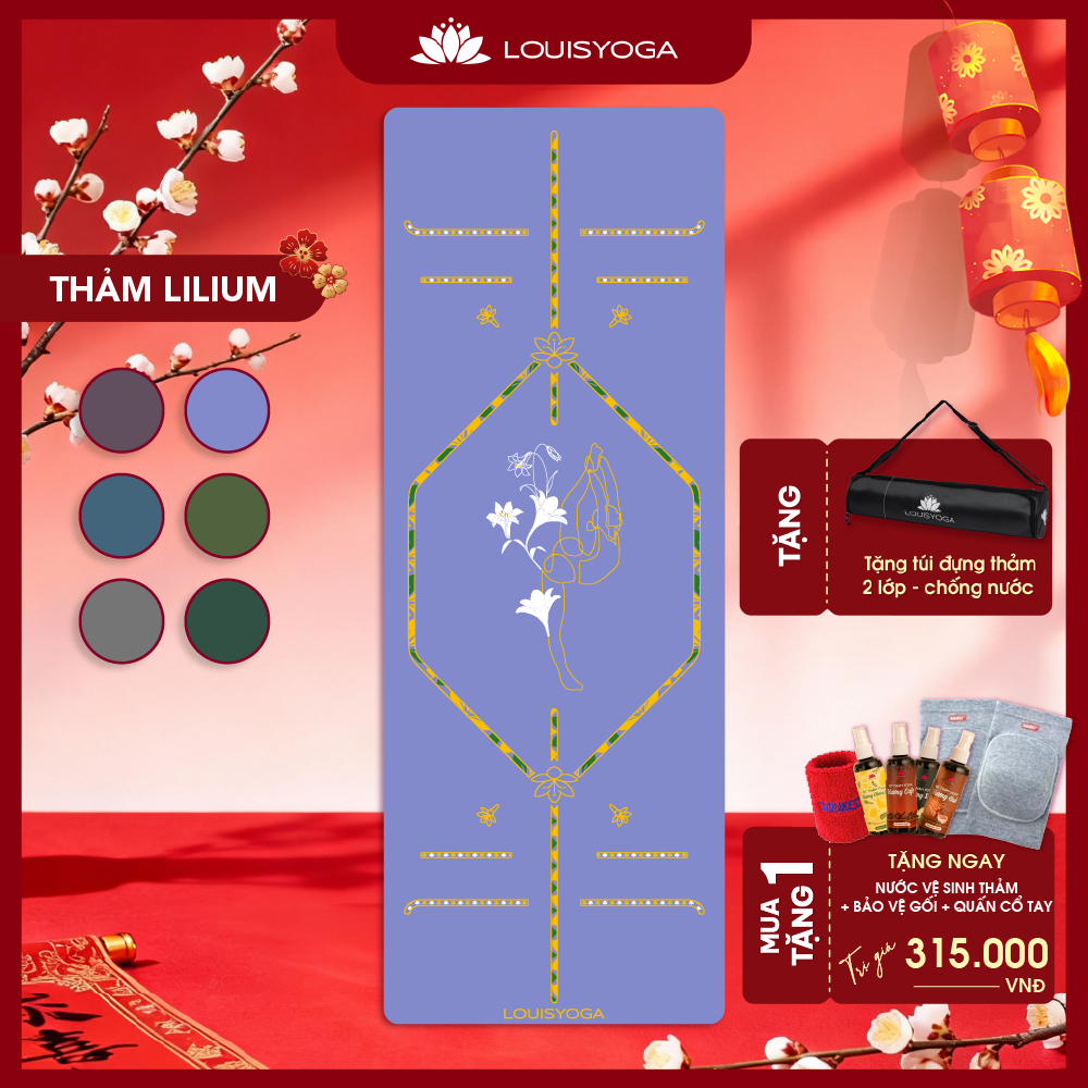Thảm Yoga Cao Su Cao Cấp Louis Yoga - LILIUM – 6.5mm, Mặt nhám, 3 lớp, Cao su PU sinh thái, Độ bền c
