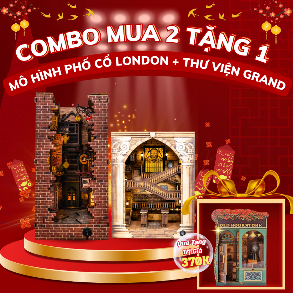 Combo Book Nook London + Sảnh Đường – Mô Hình DIY 3D LED | Tặng Old Bookstore