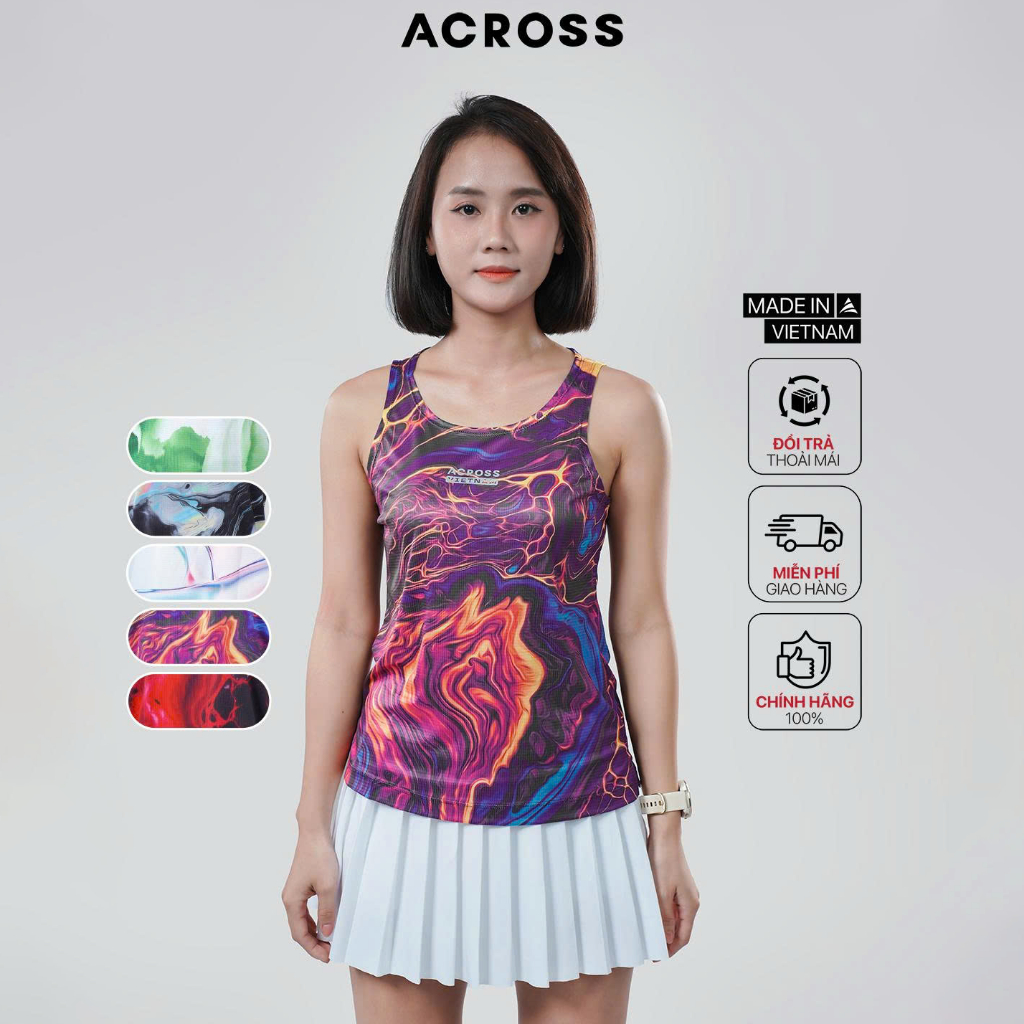 Áo singlet thể thao chạy bộ, cầu lông nữ Across OrbitX - Co giãn 4 chiều, mỏng nhẹ, thoát ẩm nhanh.