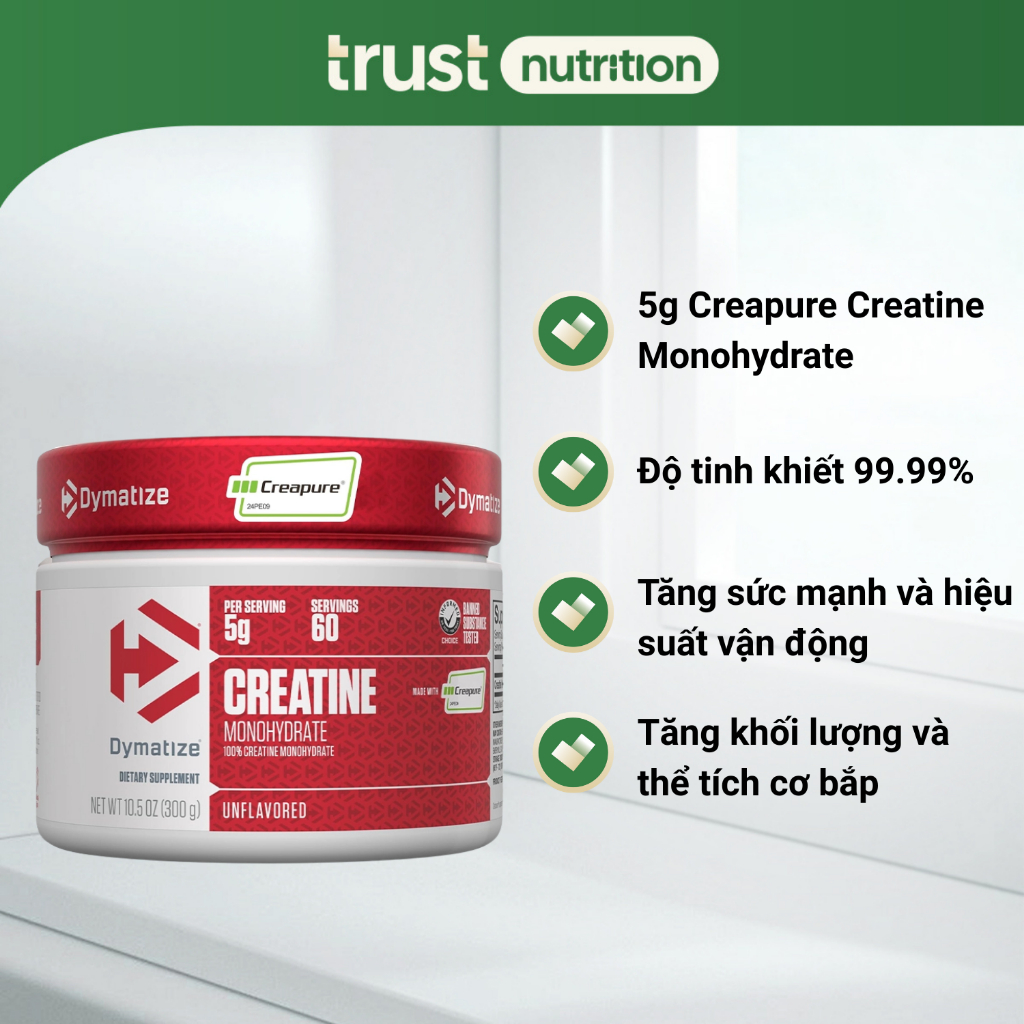 Bột Dymatize Creatine Monohydrate with Creapure, gia tăng hiệu suất tập luyện