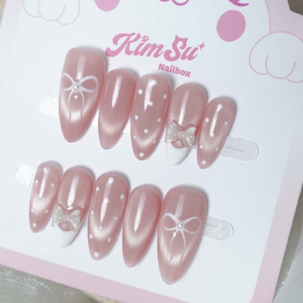 [M240] - Kimsu Nailbox thạch hồng mắt mèo french trắng dịu dàng (BST Tết 2026) | BigBuy360 - bigbuy360.vn
