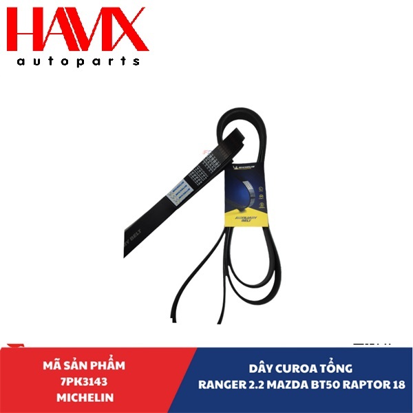 Dây Curoa Tổng Xe RANGER 2.2 MAZDA BT50 RAPTOR 18 (Mã : 7PK3143 FB3Q6C301GA MICHELIN)