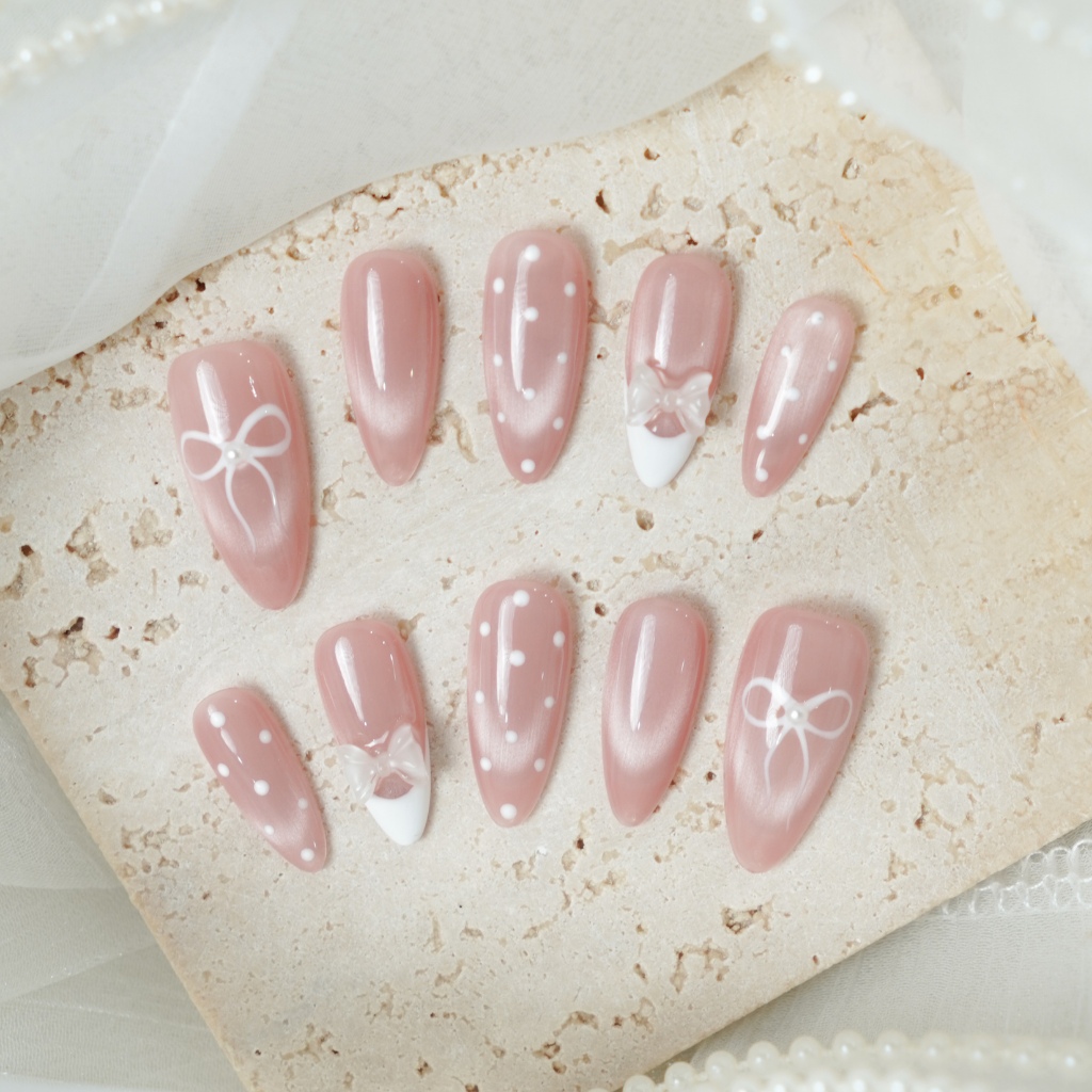 [M240] - Kimsu Nailbox thạch hồng mắt mèo french trắng dịu dàng (BST Tết 2026) | BigBuy360 - bigbuy360.vn