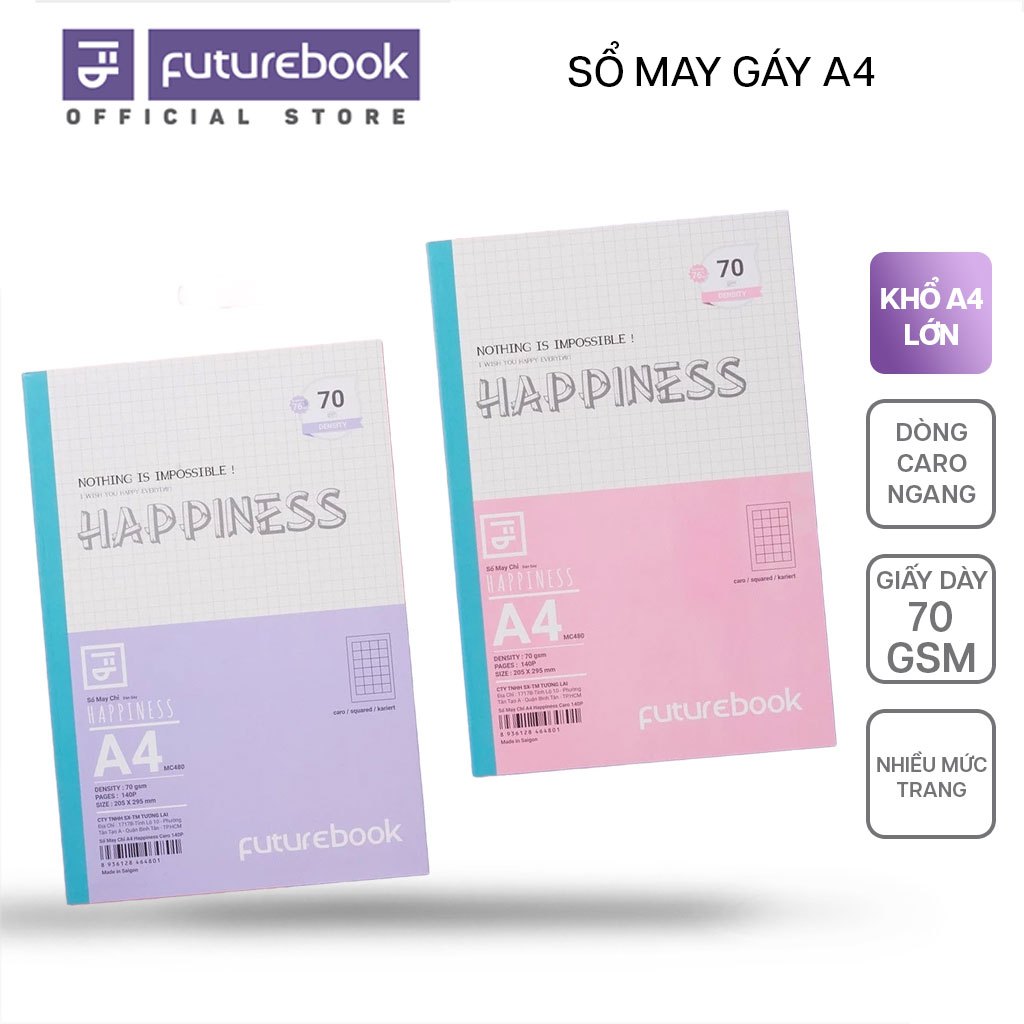 Sổ May Gáy A4 FUTUREBOOK khổ A4 300/200/140 trang Kẻ Caro/ Kẻ Ngang định lượng 100 /80/70 GSM