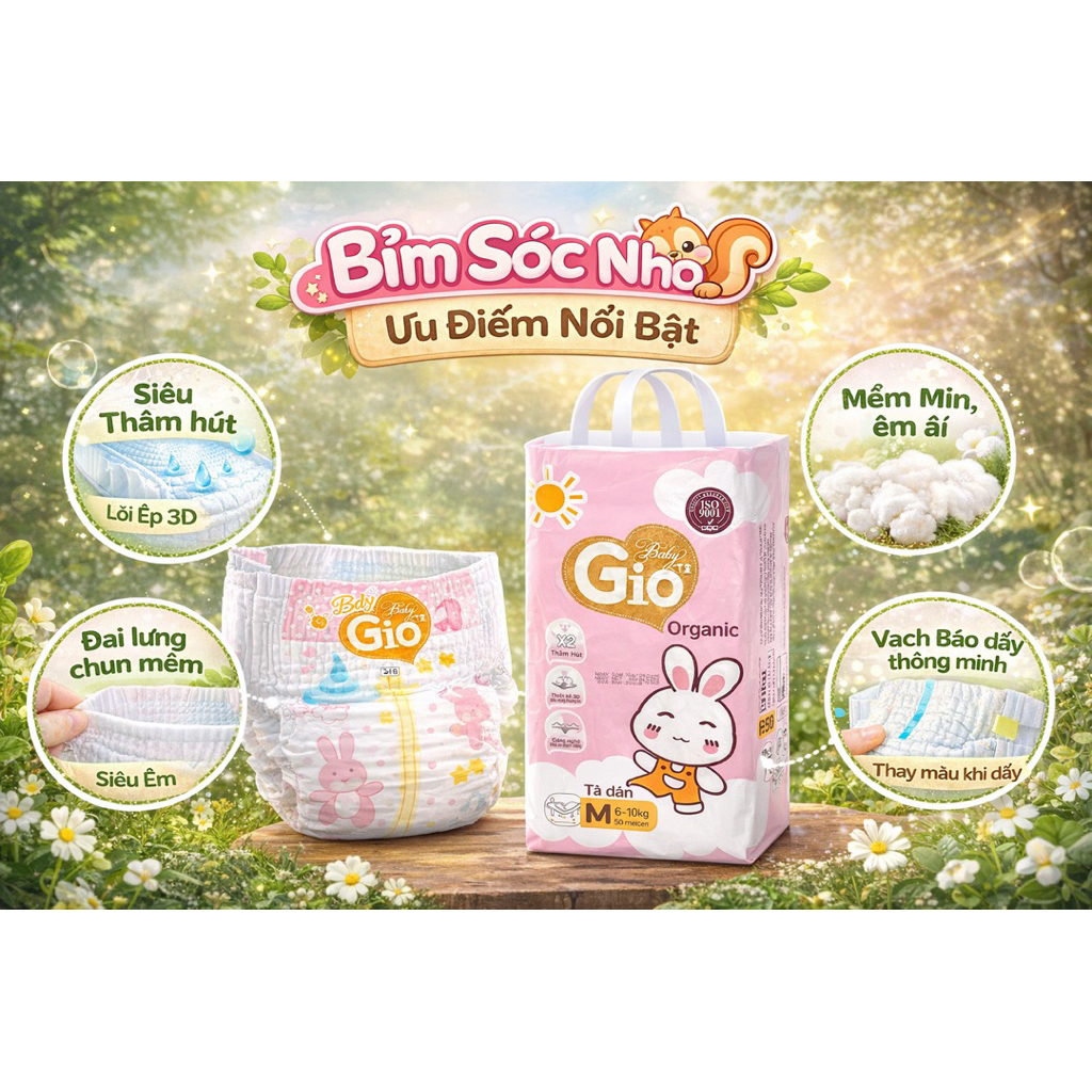 Combo 2 bịch bỉm dán Baby Gio êm ái cho bé