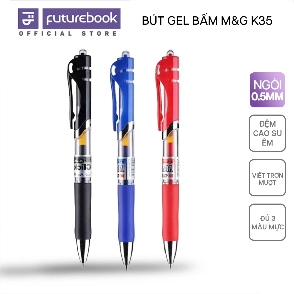 Bút Gel Bấm FUTUREBOOK Ngòi 0.5 mm Xanh Đỏ Đen, Viết Êm Đều Mực- Phân Phối Chính Hãng M&G - MG K35