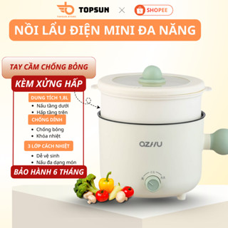 Nồi Điện Đa Năng Mini 1.8L,Khay Hấp 2 Tầng, Chống Dính,Lẩu – Nướng– Chiên– Luộc, Tiết Kiệm Điện X385