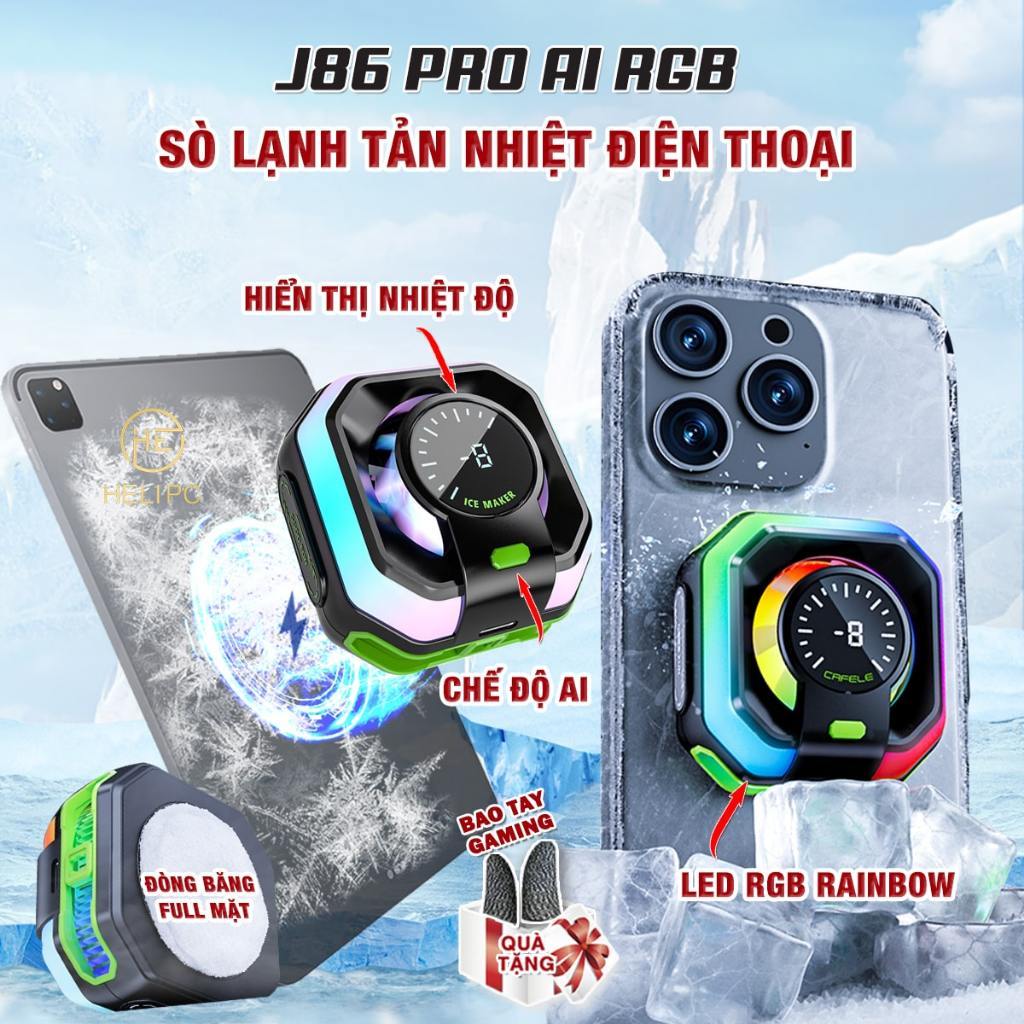 Tản nhiệt điện thoại J86 Pro JS86 HK5 Pro AI Led RGB Rainbow Gaming quạt sò lạnh từ tính thế hệ mới 