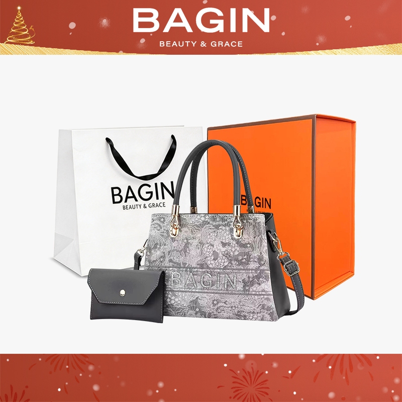 BAGIN Túi Xách Nữ  Tặng Kèm Khăn Lụa Có Dây Đeo Chất Da Mịn Lì Cao Cấp