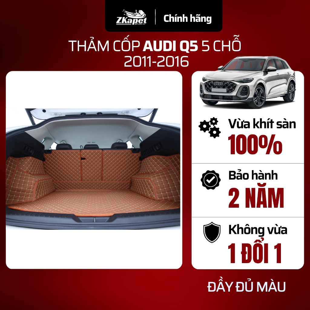 Thảm Lót Cốp Và Ốp Lưng Ghế ô tô Audi Q5 năm 2011-2016 5 chỗ, Chống Bẩn Toàn Diện ZKAPET