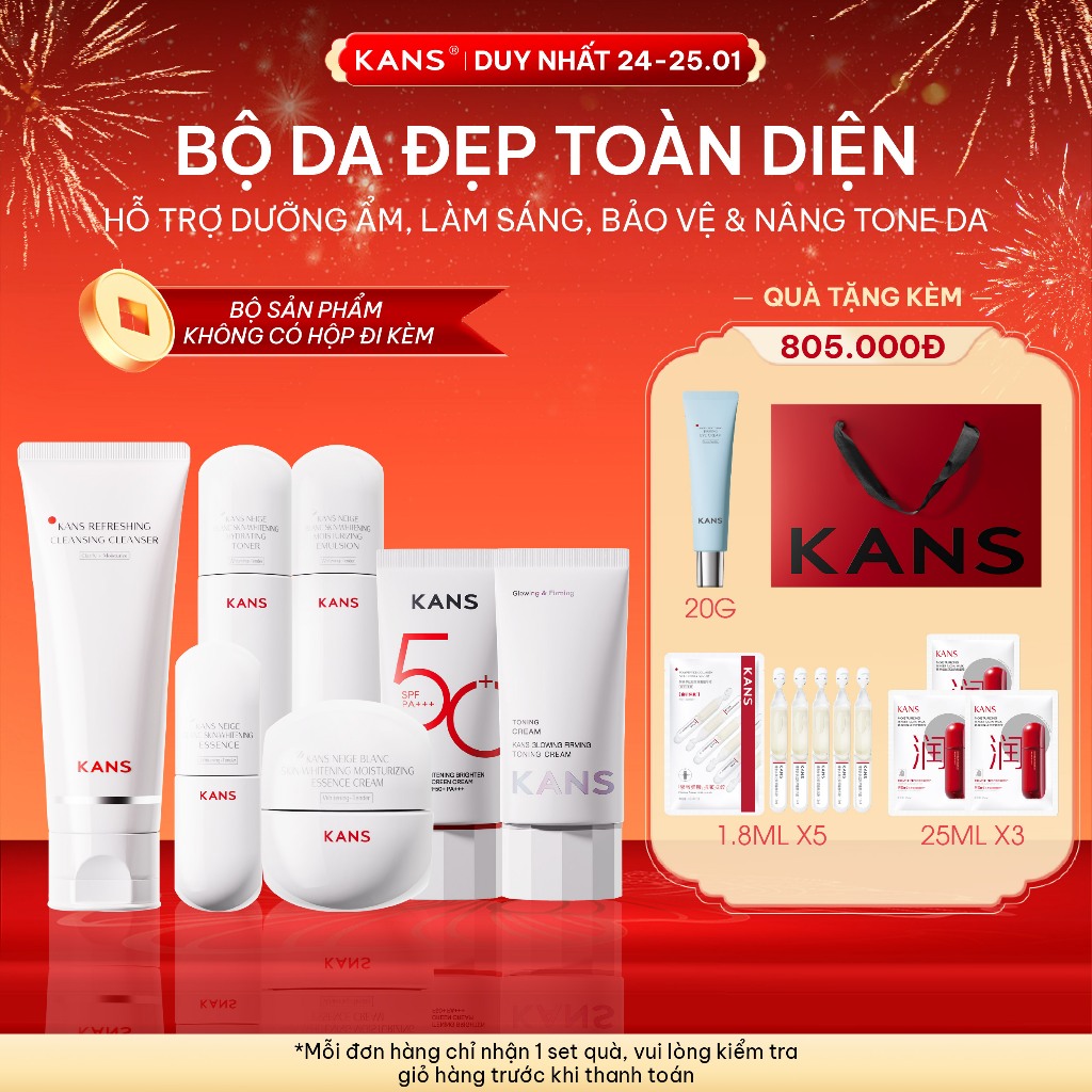 Set Kans Dưỡng Ẩm Làm Trắng Da KANS Neige Blanc Skin-Whitening Đều Màu Mờ Thâm, Kem Chống Nắng, Kem 
