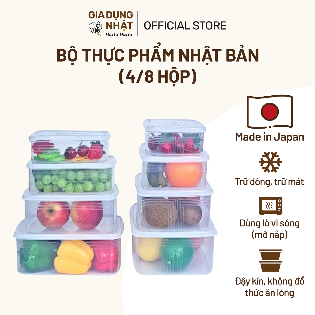 Set hộp nhựa đựng thực phẩm có nắp Nakaya Nhật Bản, trữ đông, trữ mát, dùng lò vi sóng  (3L, 2L, 1.3