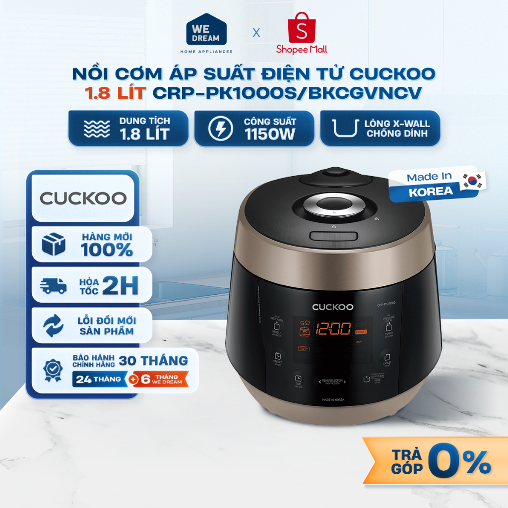 CRP-PK1000S - Nồi Cơm Áp Suất Điện Tử Cuckoo 1.8 Lít CRP-PK1000S/BKCGVNCV - Chính Hãng, Mới 100%
