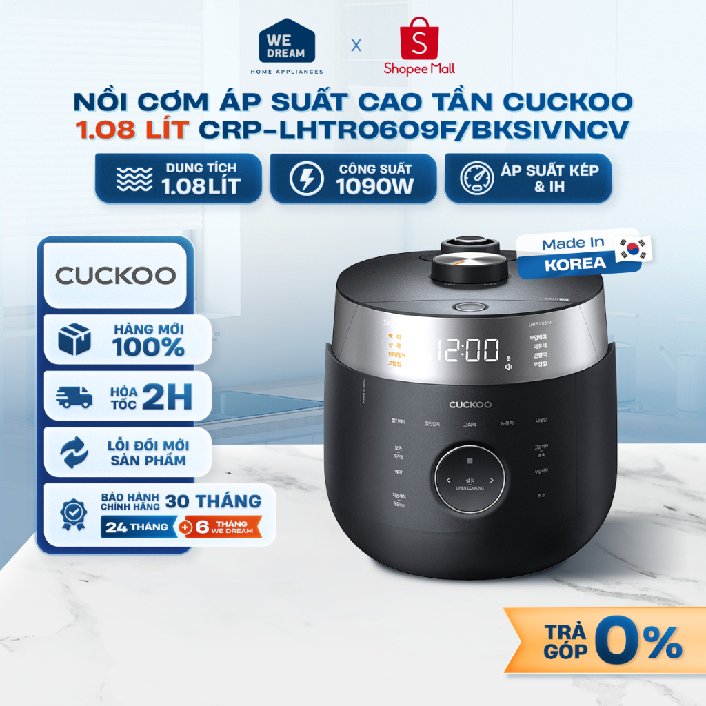 CRP-LHTR0609F/BKSIVNCV - Nồi Cơm Áp Suất Cao Tần Cuckoo 1.08 Lít CRP-LHTR0609F/BKSIVNCV - Hàng Chính