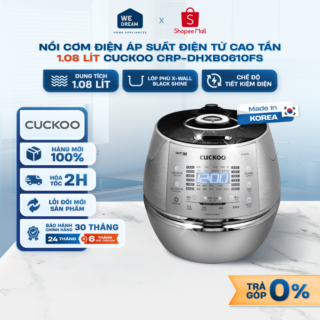 CRP-DHXB0610FS  - Nồi Cơm Điện Áp Suất Điện Tử Cao Tần Cuckoo CRP-DHXB0610FS 1.08 Lít - Hàng Chính H