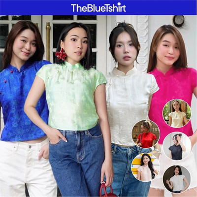TheBlueTshirt - Áo cánh lụa tơ tằm cách tân nữ cổ áo dài xẻ tà ở eo - Women