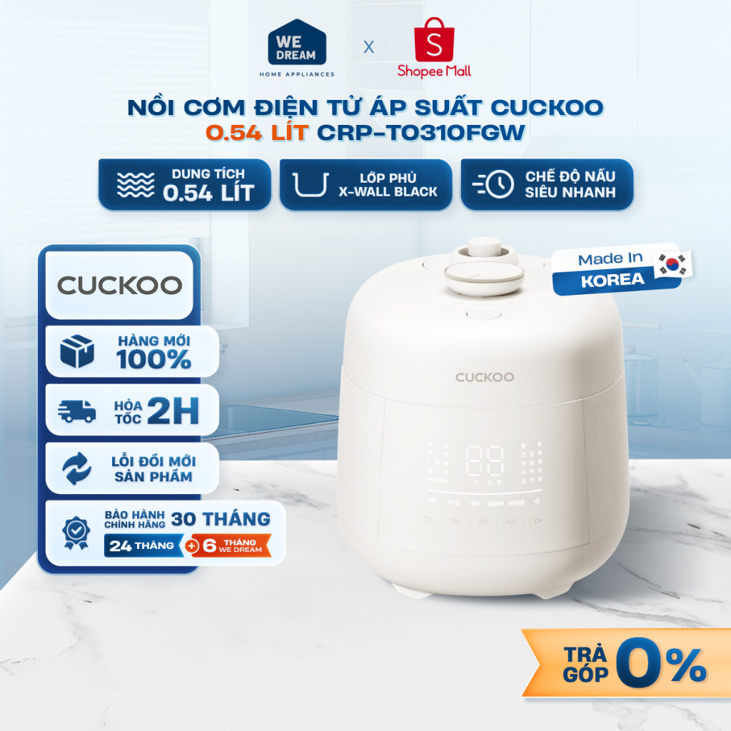 CRP-T0310FGW - Nồi Cơm Điện Tử Áp Suất Cuckoo 0.54 Lít CRP-T0310FGW - Hàng Chính Hãng, Mới 100%