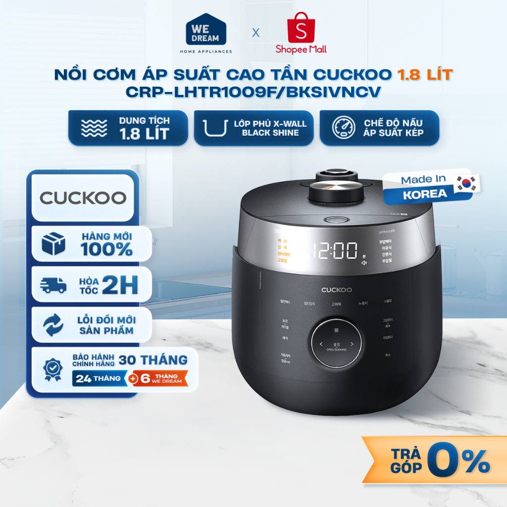 CRP-LHTR1009F - Nồi Cơm Áp Suất Cao Tần Cuckoo 1.8 Lít CRP-LHTR1009F/BKSIVNCV - Hàng Chính Hãng, Mới