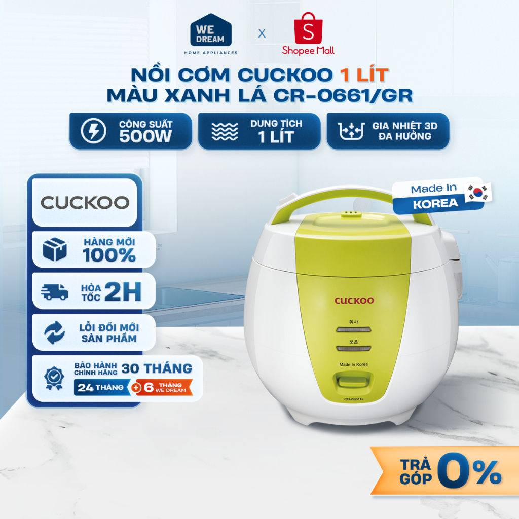 CR-0661 - Nồi Cơm Cuckoo 1 Lít CR-0661/GR Màu Xanh Lá - Hàng Chính Hãng, Mới 100%