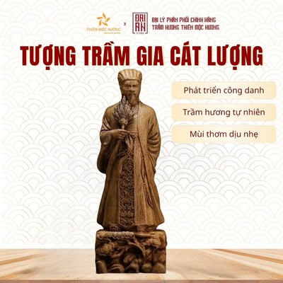 Tượng Khổng Minh Gia Cát Lượng bằng gỗ cao cấp Thiên Mộc Hương trang trí bàn làm việc phong thủy