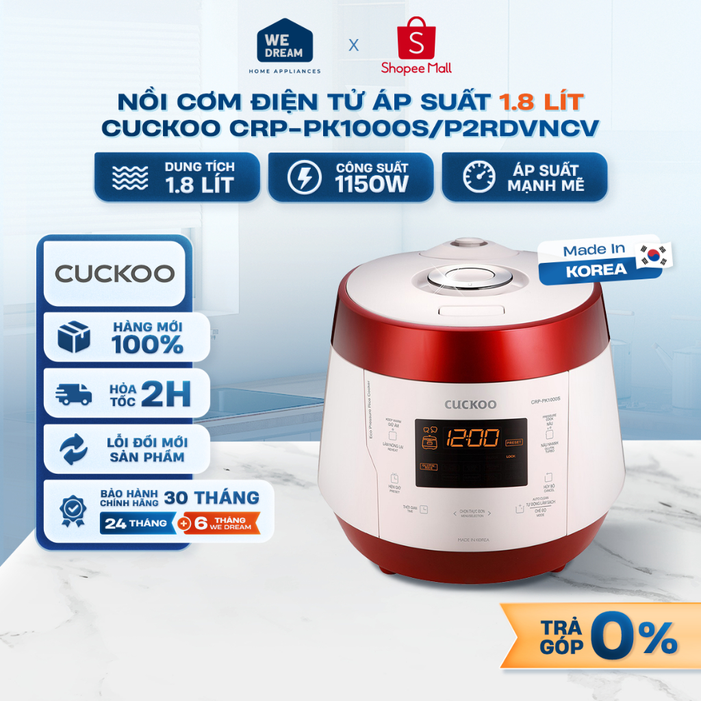 CRP-PK1000S - Nồi Cơm Điện Tử Áp Suất Cuckoo 1.8 Lít CRP-PK1000S/P2RDVNCV 1150W - Hàng Chính Hãng, M