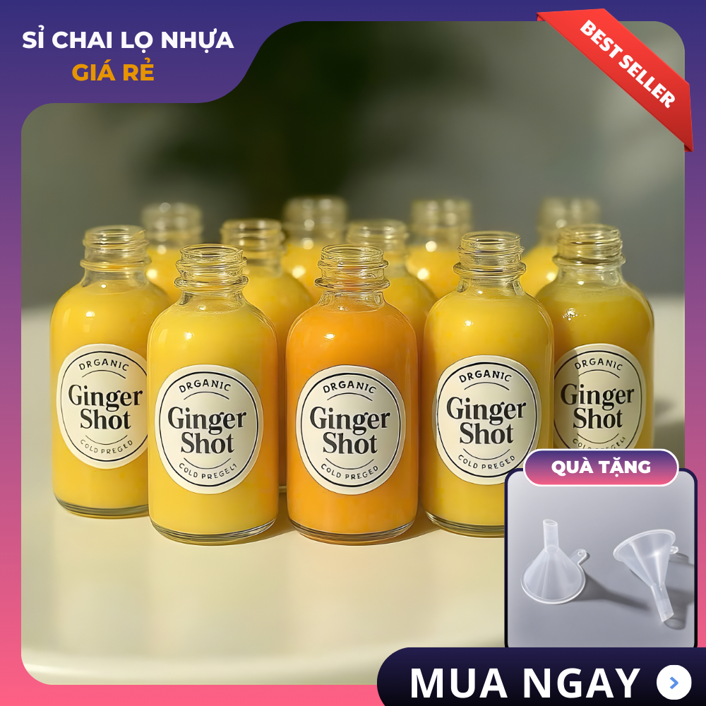 Combo Chai Lọ Thủy Tinh Ginger Shot Loại 30ml Trong Suốt Đựng Ginger Shot Nước Ép Gừng, Detox