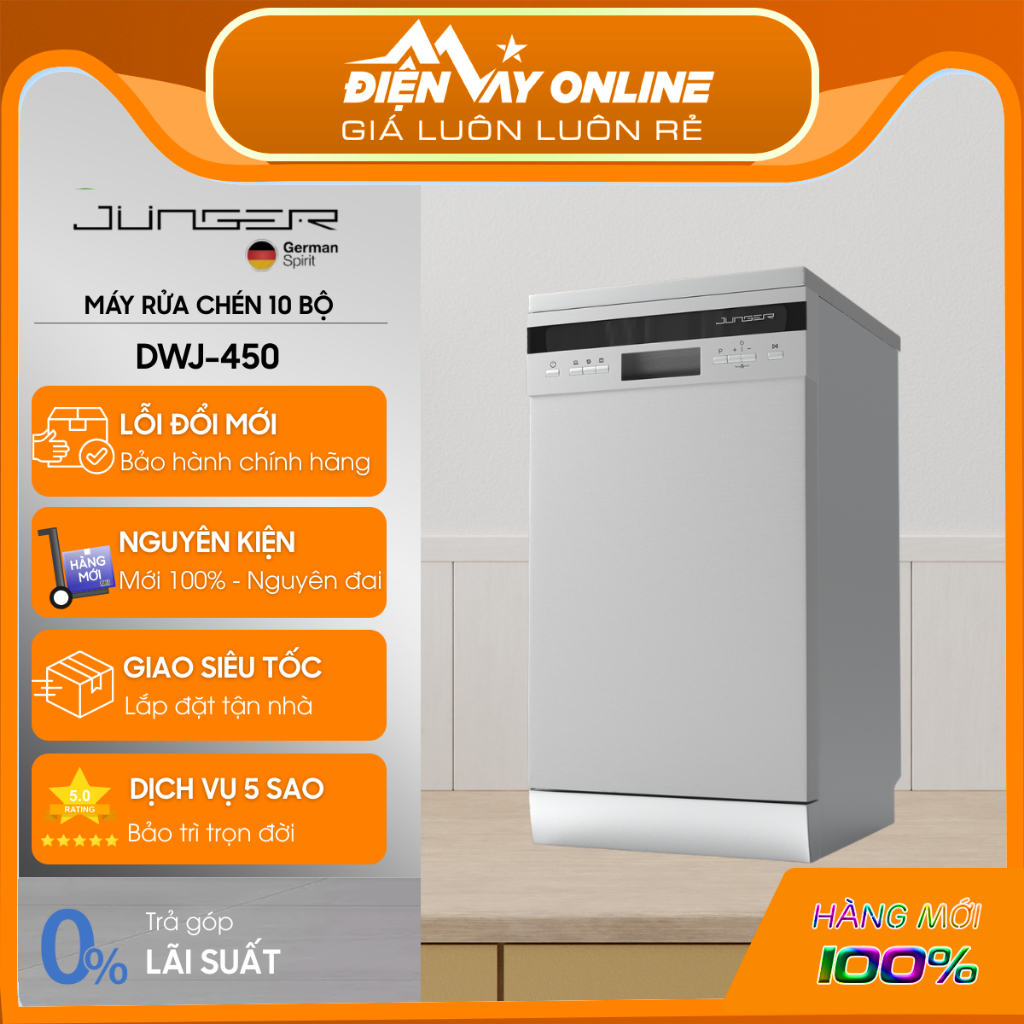 [CHÍNH HÃNG] Máy Rửa Chén Bát Junger JG DWJ-450 10 Bộ, Sấy Nhiệt Dư, Bảo hành 36 tháng