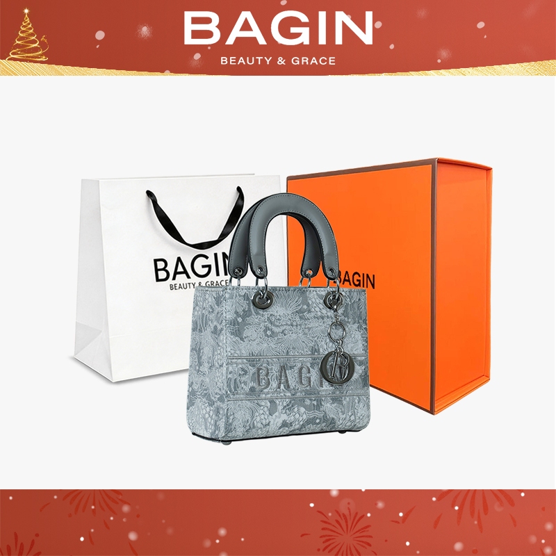 BAGIN Túi Xách Nữ Dáng Vuông Họa Tiết Thêu Nổi Tặng Kèm Charm Và Dây Đeo Ngày Lễ Tặng Quà