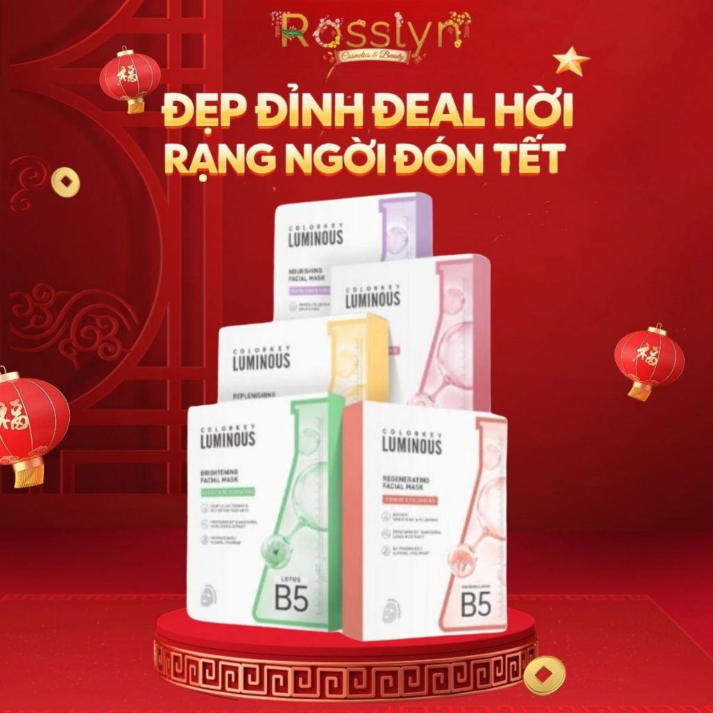 Combo 3 Hộp Mặt Nạ Giấy COLORKEY LUMINOUS Vitamin B5 Màu Ngẫu Nhiên Giúp Cấp Ẩm Cho Da Rosslyn