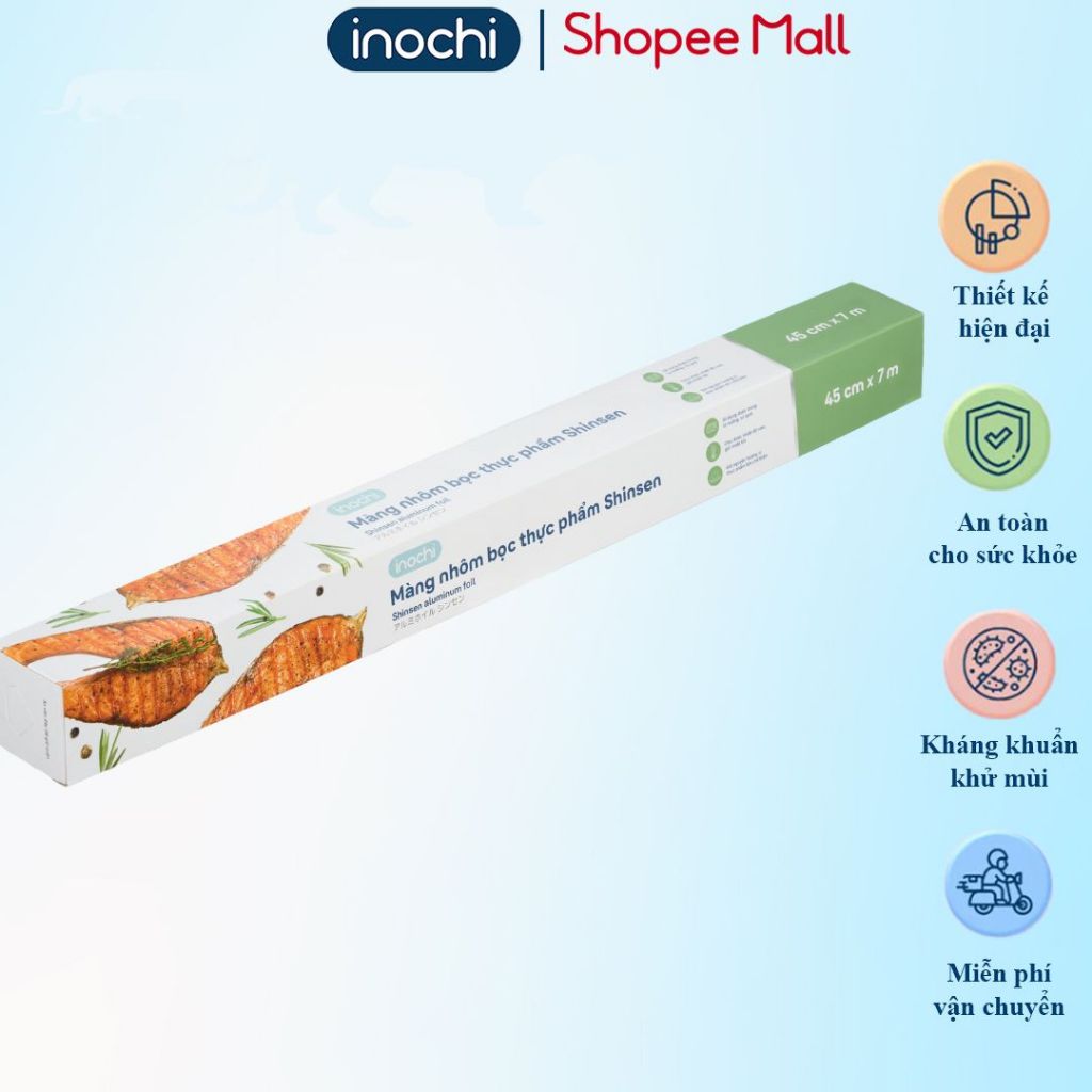 [MỚI] Màng Nhôm Bọc Thực Phẩm INOCHI,Chất liệu nhôm bền chắc, khó rách, dễ tạo hình. Chịu nhiệt độ cao không mùi