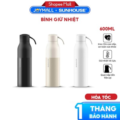 Bình Giữ Nhiệt Sunhouse Refinded KS-TU600 600ml, Hàng Chính Hãng, Lòng Bình Inox 304 - JoyMall