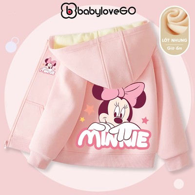 Áo khoác nỉ lót lông dày ấm cho bé gái BabyloveGO, áo khoác nỉ mùa đông có khoác kéo và mũ trùm rộng cho bé