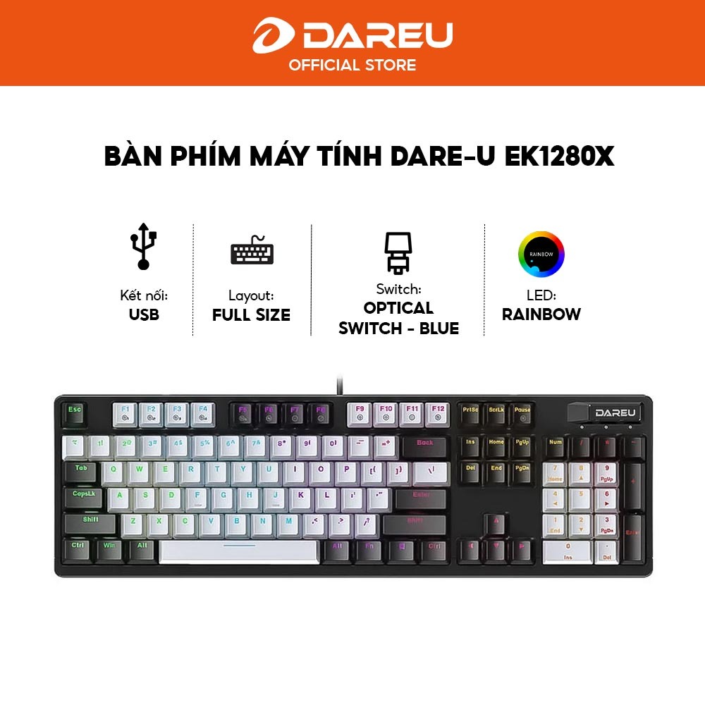 Bàn phím cơ DAREU EK1280X Black-Grey - Optical Switch Blue - Full-size 104 phím - Bảo hành 24 tháng